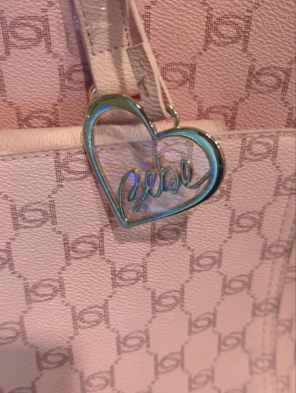 bebe Pink Monogram Tote with Matching Crossbody Pouch - Picture 6 of 7